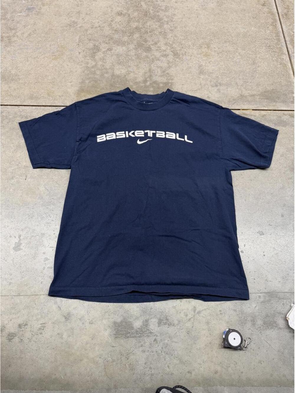 vintage nike basketball navy blue center swoosh shirt size xl